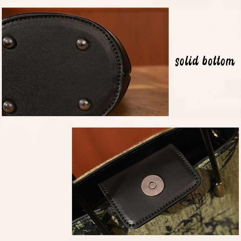 Bolso de mano vintage con estampado de piedras de Buda y bambú verde