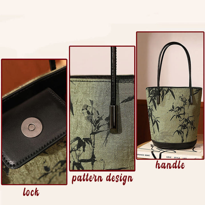 	Bolso de mano vintage con estampado de piedras de Buda y bambú verde - image 7