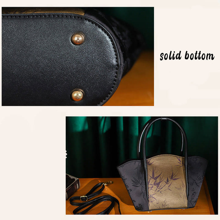 Bolso bandolera vintage con estampado de piedras de Buda, oro y bambú - image 7