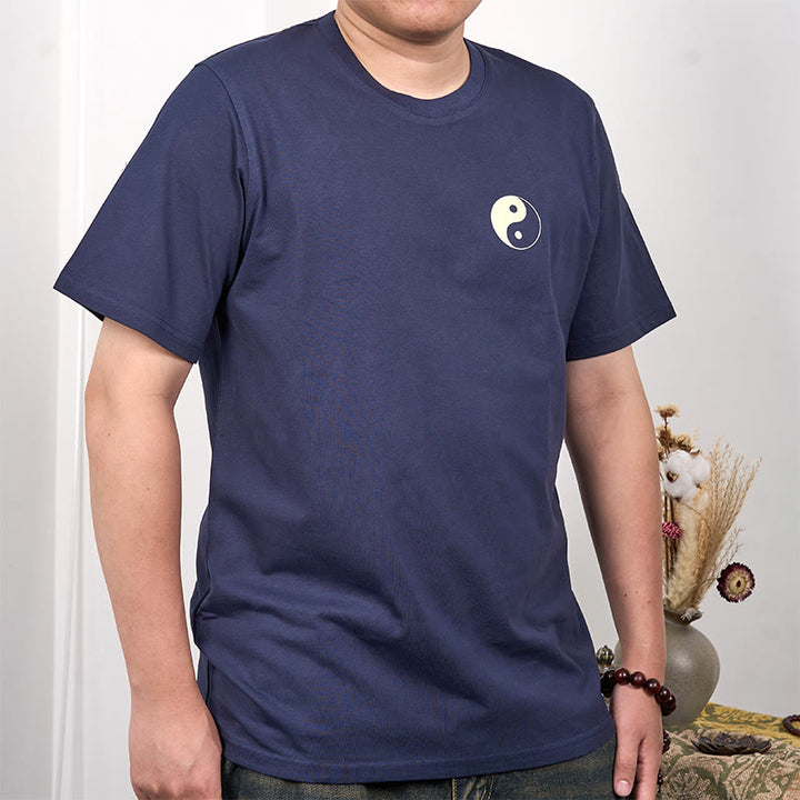Buddha Stones Camiseta de algodón Yin Yang de manga corta con cuello redondo de verano para hombre - Azul acero - US/UK/AU42, EU52 (3XL) - image 0