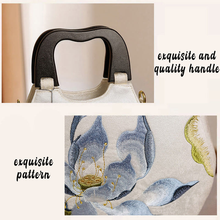 Bolso de mano bordado con piedras de Buda y loto, bolso cruzado