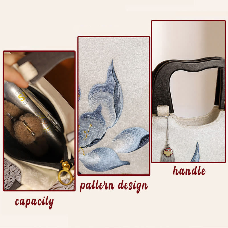 Bolso de mano bordado con piedras de Buda y loto, bolso cruzado