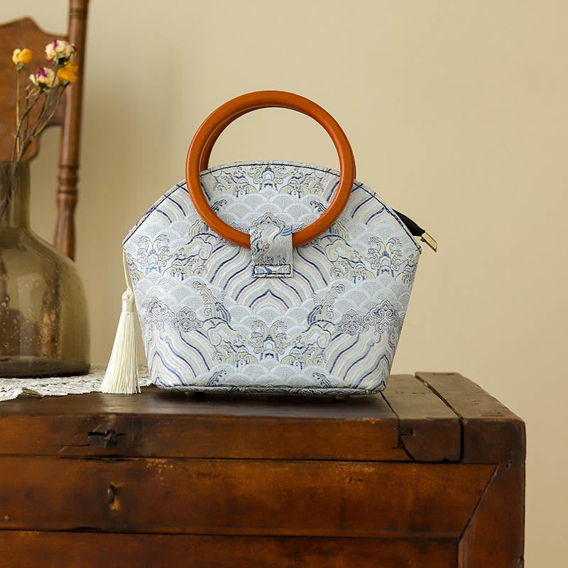 Bolso de Mano con Estampado de Conchas de Piedras de Buda y Nubes Auspiciosas - Nubes Auspiciosas 26*10*21cm - image 0