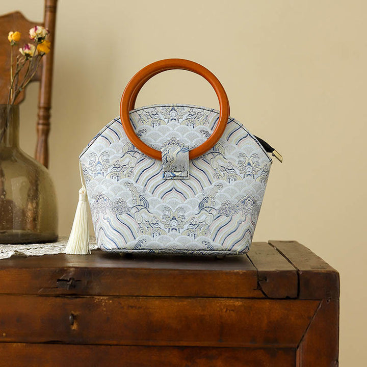 Bolso de Mano con Estampado de Conchas de Piedras de Buda y Nubes Auspiciosas - Nubes Auspiciosas 26*10*21cm - image 0