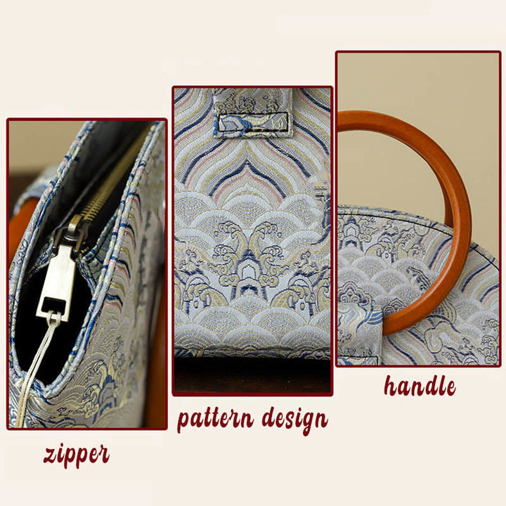 Bolso de Mano con Estampado de Conchas de Piedras de Buda y Nubes Auspiciosas - image 4