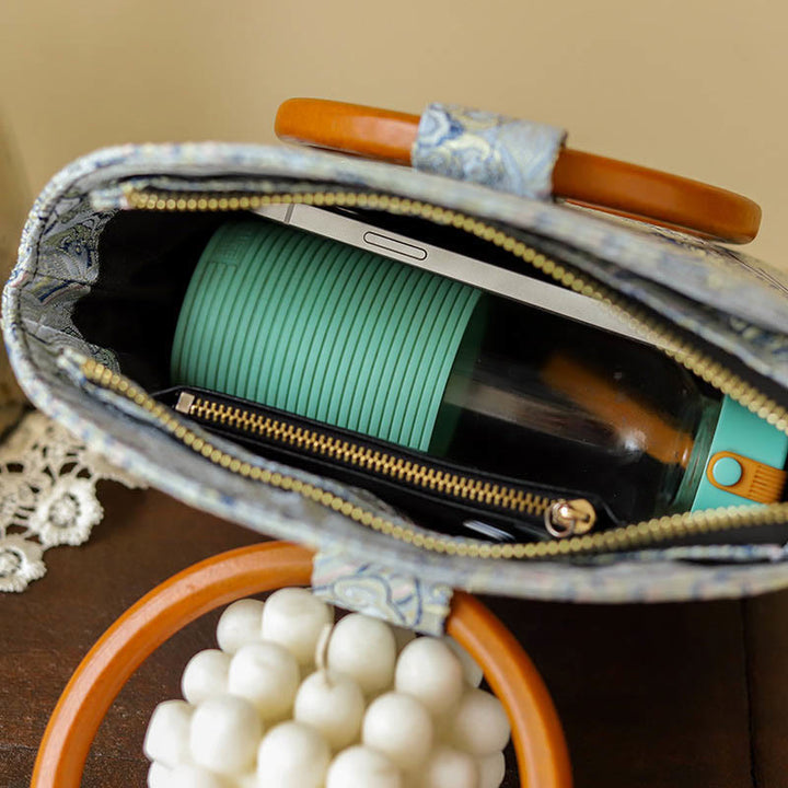 Bolso de Mano con Estampado de Conchas de Piedras de Buda y Nubes Auspiciosas - image 3