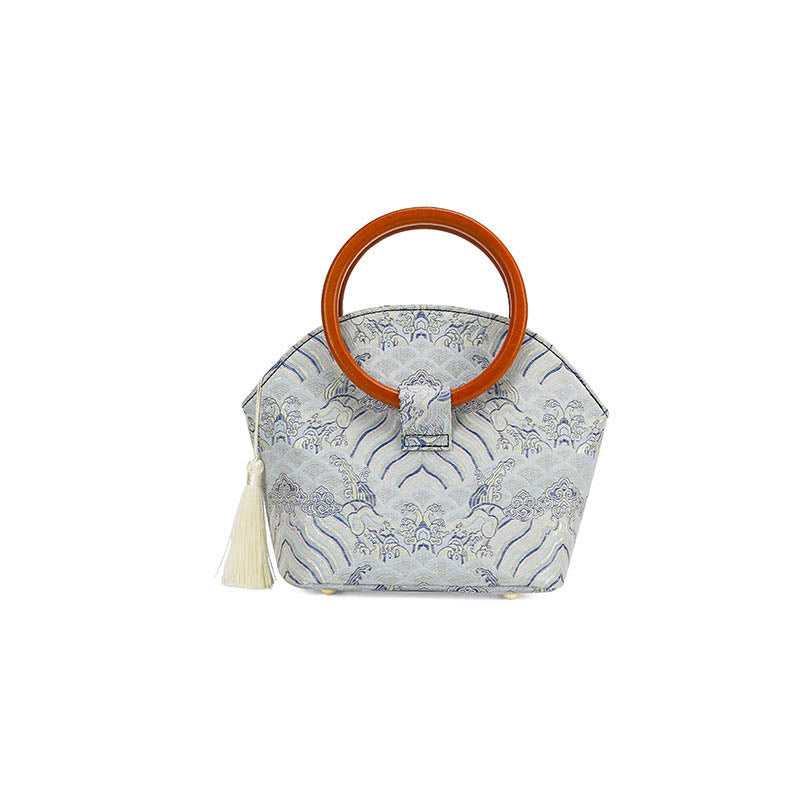 Bolso de Mano con Estampado de Conchas de Piedras de Buda y Nubes Auspiciosas - image 2