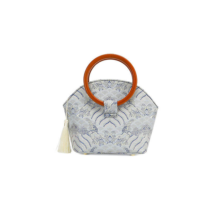 Bolso de Mano con Estampado de Conchas de Piedras de Buda y Nubes Auspiciosas - image 2
