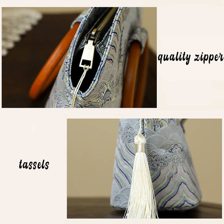 Bolso de Mano con Estampado de Conchas de Piedras de Buda y Nubes Auspiciosas