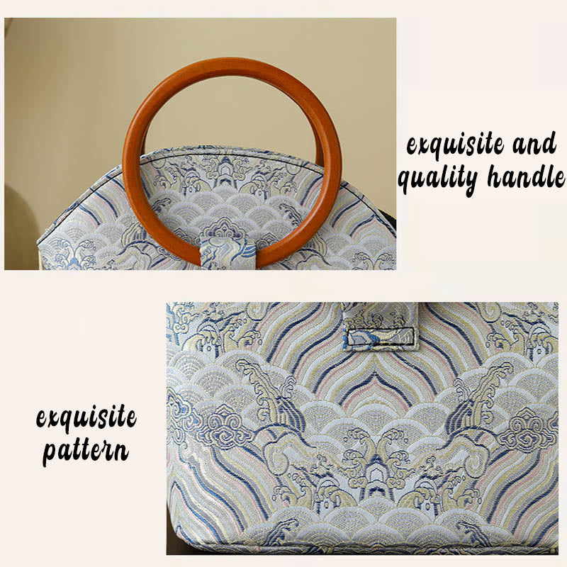 Bolso de Mano con Estampado de Conchas de Piedras de Buda y Nubes Auspiciosas