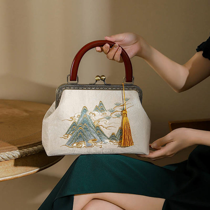Bolso Bandolera de Jacquard con Pintura de Paisaje de Piedras de Buda