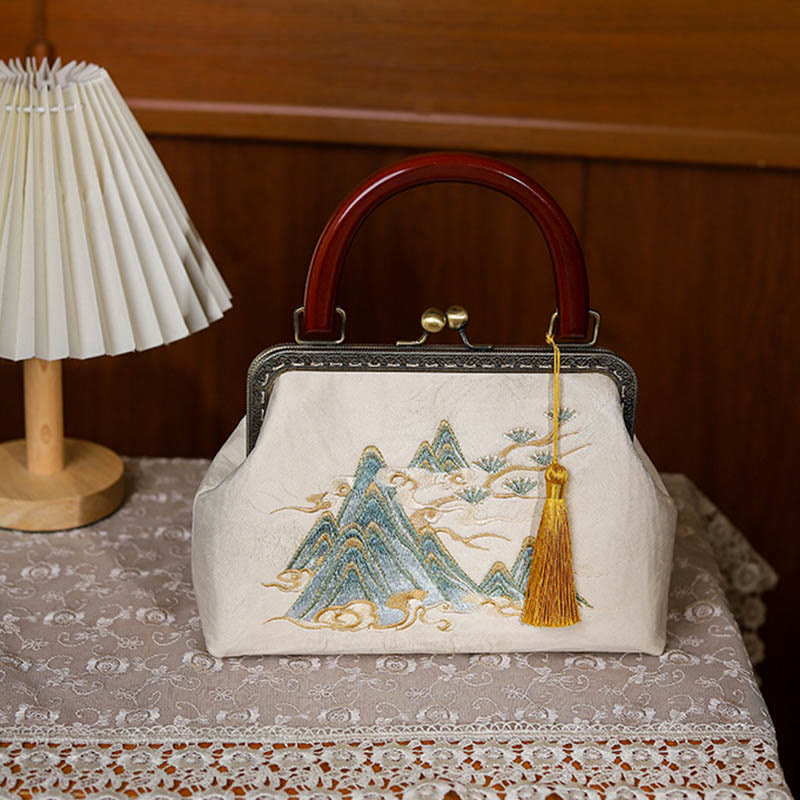 Bolso Bandolera de Jacquard con Pintura de Paisaje de Piedras de Buda
