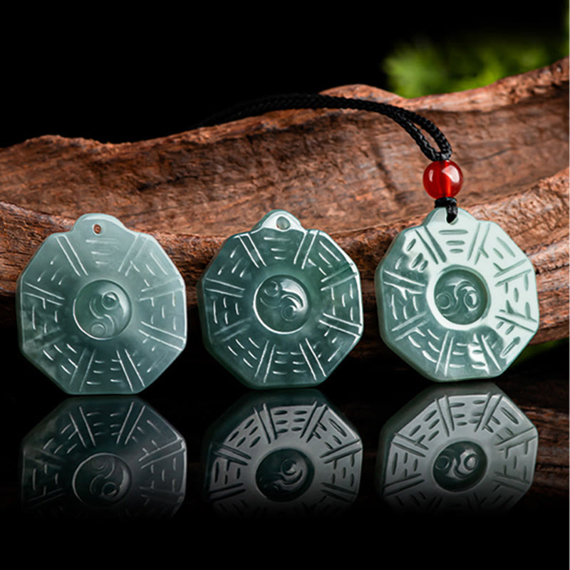 Buddha Stones Natural Jade FengShui Bagua Yin Yang prosperidad collar colgante - image 6