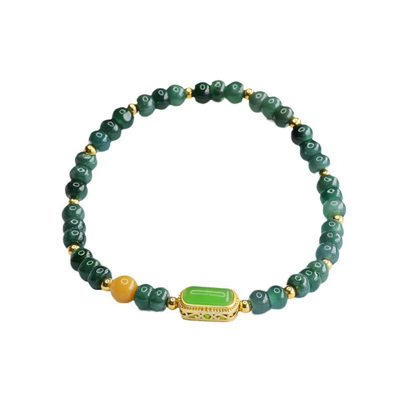 Buddha Stones Pulsera de la suerte de jade verde natural y topacio