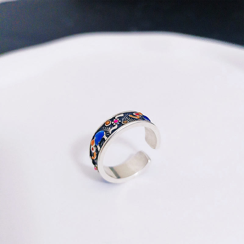 Anillo ajustable de fuerza con elefante tallado colorido de Buddha Stones
