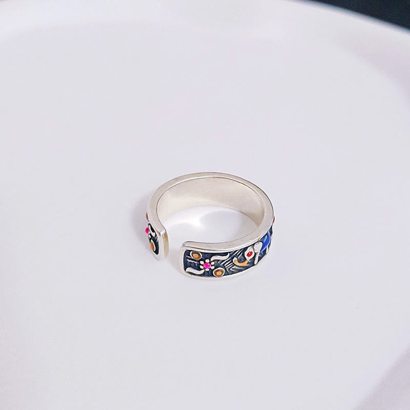 Anillo ajustable de fuerza con elefante tallado colorido de Buddha Stones