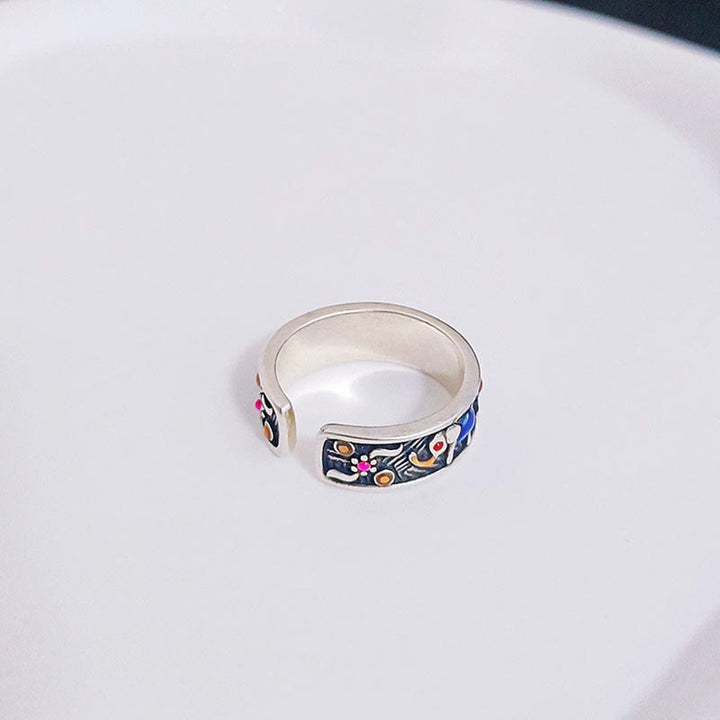 Anillo ajustable de fuerza con elefante tallado colorido de Buddha Stones