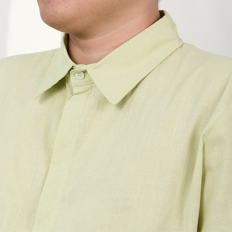 Buddha Stones Camisa casual de lino y algodón con botones de manga corta para hombre - image 14