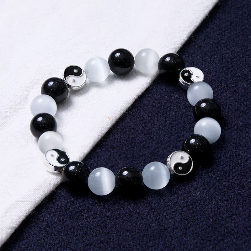 Pulsera de fuerza de purificación Yin Yang de ojo de gato de obsidiana negra con Buddha Stones