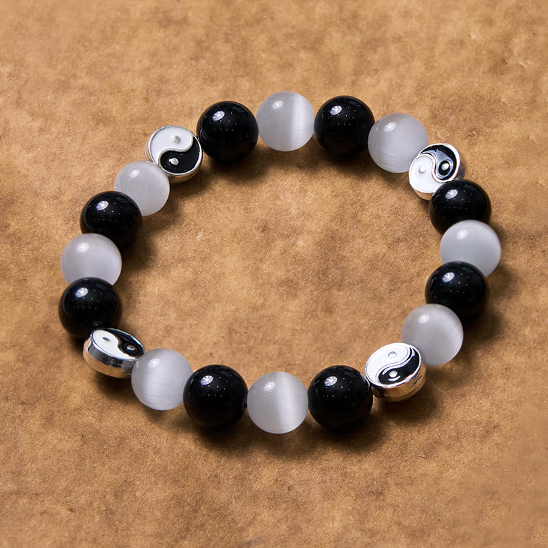 Pulsera de fuerza de purificación Yin Yang de ojo de gato de obsidiana negra con Buddha Stones