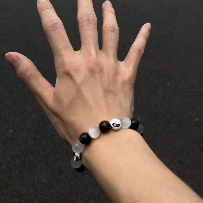 Pulsera de fuerza de purificación Yin Yang de ojo de gato de obsidiana negra con Buddha Stones