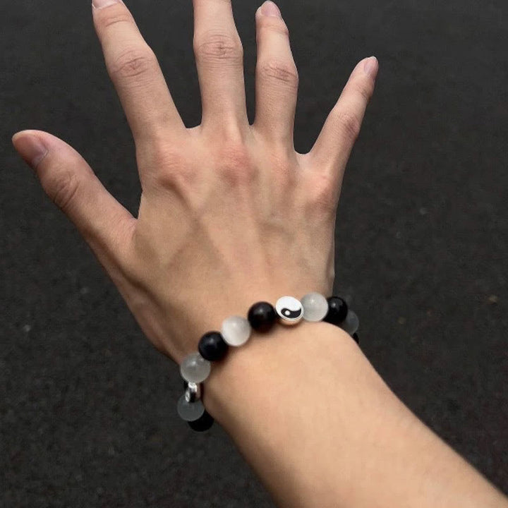 Pulsera de fuerza de purificación Yin Yang de ojo de gato de obsidiana negra con Buddha Stones