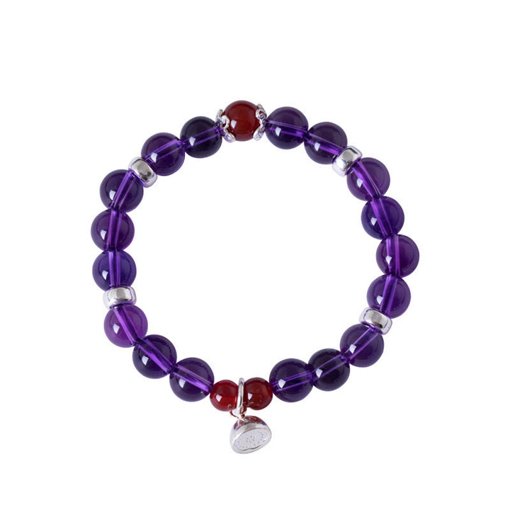 Buddha Stones pulsera positiva de plata esterlina 925 con amatista natural y ágata roja de loto