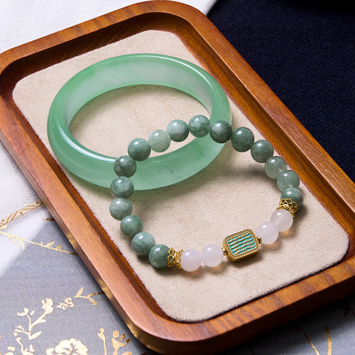 Buddha Stones Promueve Nuevos Comienzos Pulsera de Jade Verde Menta Conjunto - Pulsera de jade y brazalete de jade de 62 mm - image 0