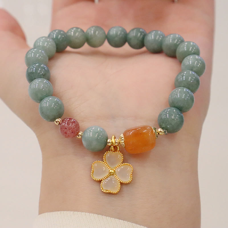 Buddha Stones Traen Buena Suerte Pulsera Verde de Jade Conjunto