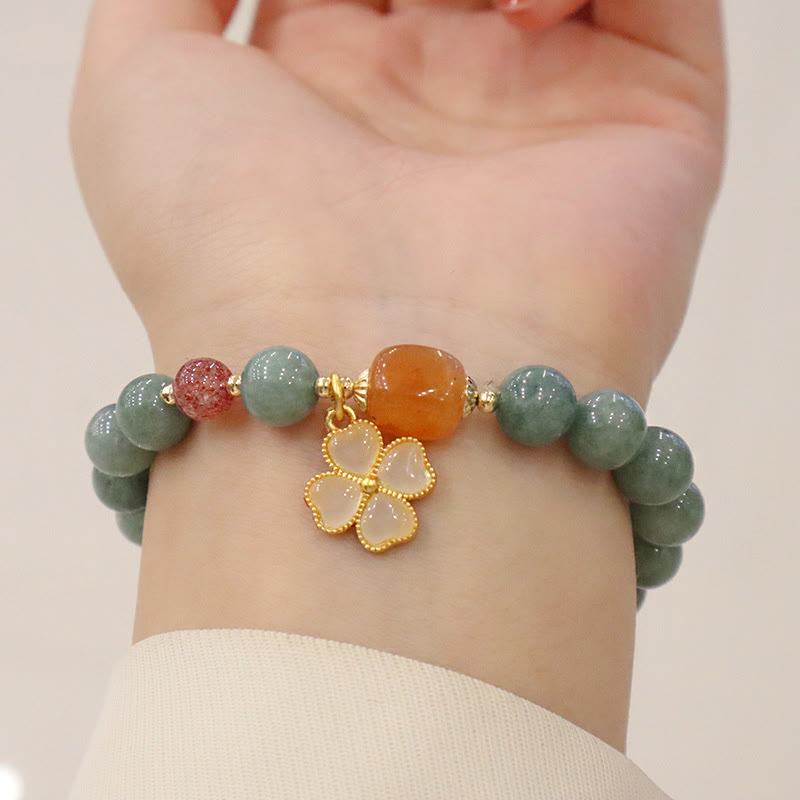 Buddha Stones Traen Buena Suerte Pulsera Verde de Jade Conjunto