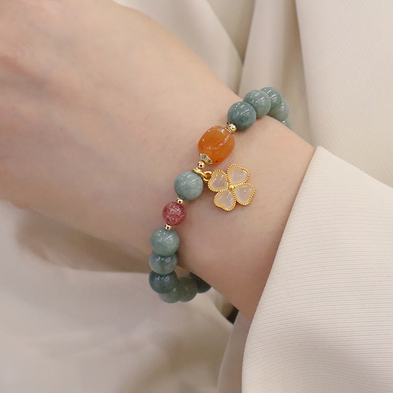 Buddha Stones Traen Buena Suerte Pulsera Verde de Jade Conjunto