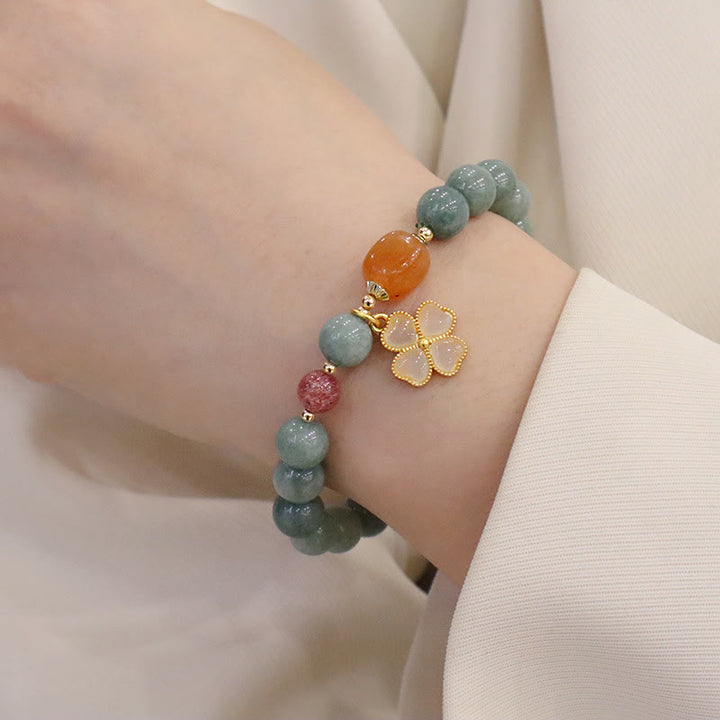 Buddha Stones Traen Buena Suerte Pulsera Verde de Jade Conjunto