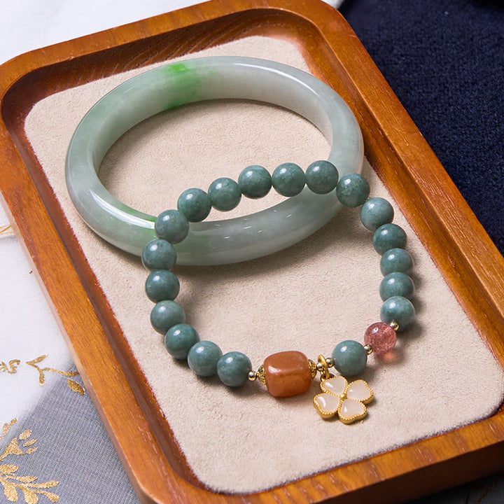 Buddha Stones Traen Buena Suerte Pulsera Verde de Jade Conjunto