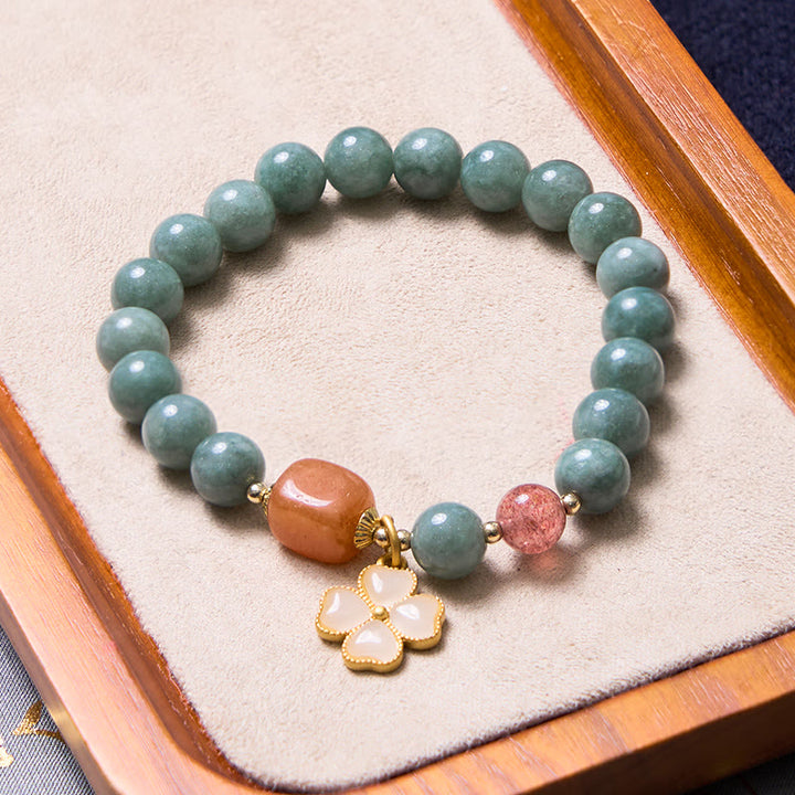 Buddha Stones Traen Buena Suerte Pulsera Verde de Jade Conjunto