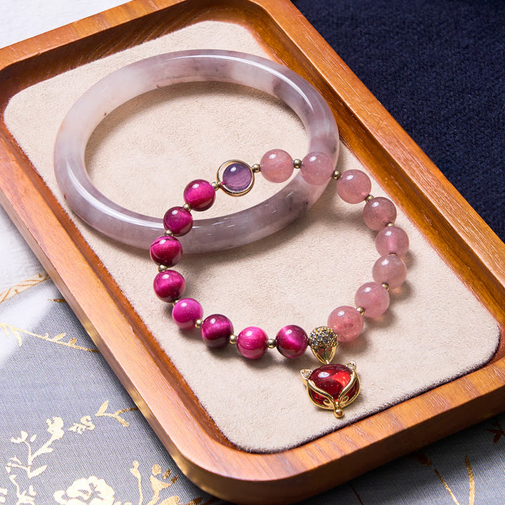 Buddha Stones Aumenta la Felicidad y la Alegría Pulsera Púrpura Јuego