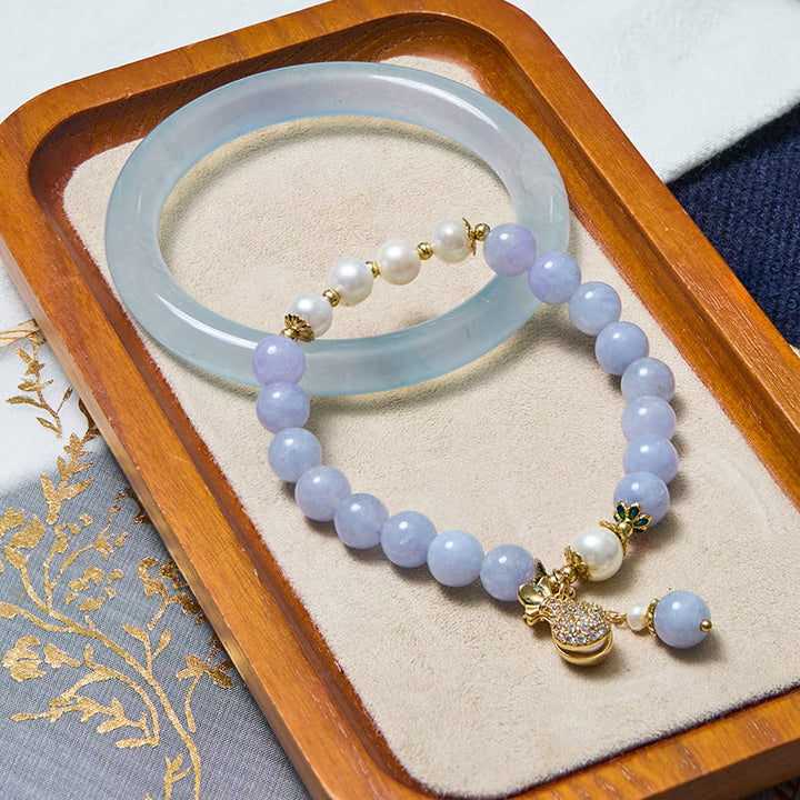 Buddha Stones Pulsera de Jade Azul de Acuario para la Paz Interior y el Alivio del Estrés