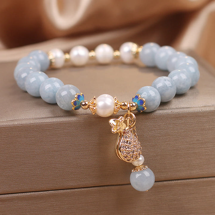 Buddha Stones Pulsera de Jade Azul de Acuario para la Paz Interior y el Alivio del Estrés - image 3