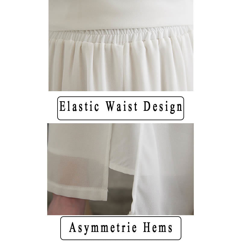 Buddha Stones Conjunto de Mujer de 2 Piezas con Camisa de Manga Tres Cuartos de Diseño Irregular y Pantalones Amplios para Meditación de Chifón