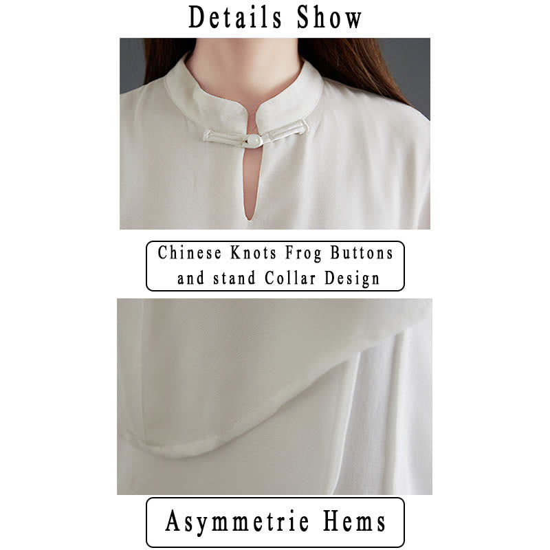 Buddha Stones Conjunto de Mujer de 2 Piezas con Camisa de Manga Tres Cuartos de Diseño Irregular y Pantalones Amplios para Meditación de Chifón