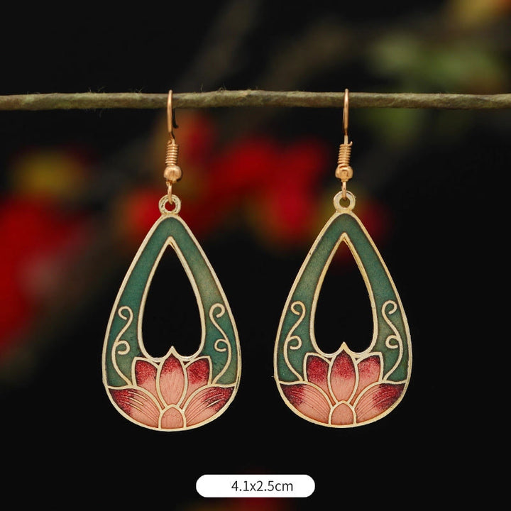 Pendientes de gota de iluminación de Buda, piedras, loto, mariposa, flor, aleación de cobre - image 2