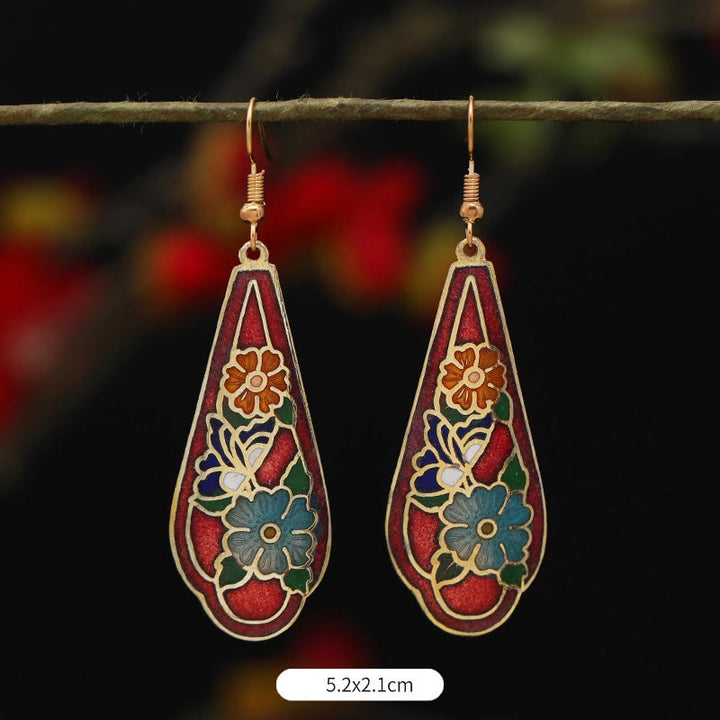 Pendientes de gota de iluminación de Buda, piedras, loto, mariposa, flor, aleación de cobre - Flor roja 5,2*2,1 cm - image 8