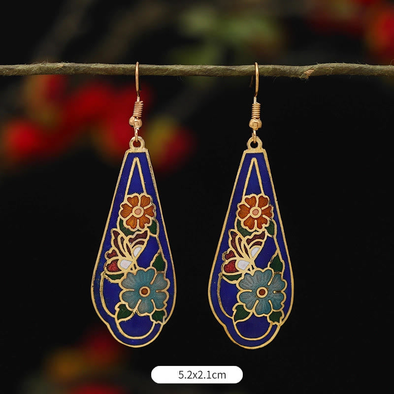Pendientes de gota de iluminación de Buda, piedras, loto, mariposa, flor, aleación de cobre - Flor azul 5,2*2,1 cm - image 9