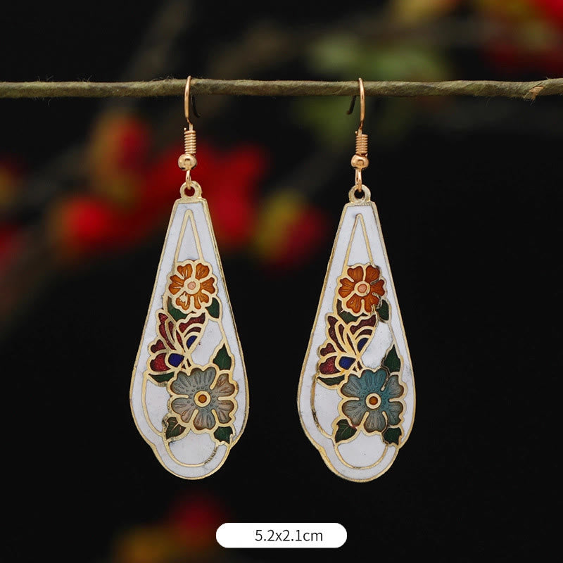 Pendientes de gota de iluminación de Buda, piedras, loto, mariposa, flor, aleación de cobre - Flor azul cielo 5,2 x 2,1 cm - image 10
