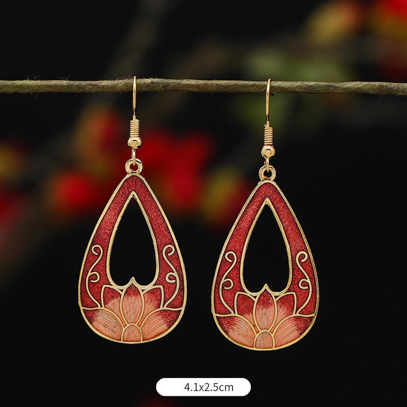 Pendientes de gota de iluminación de Buda, piedras, loto, mariposa, flor, aleación de cobre - Loto rojo 4,1 x 2,5 cm - image 4