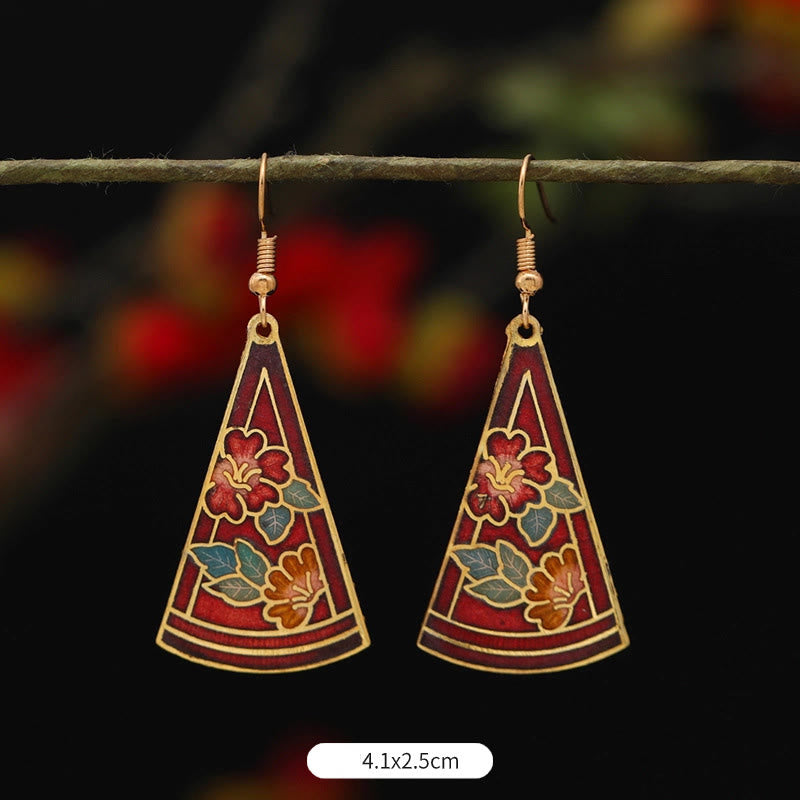 Pendientes de gota de iluminación de Buda, piedras, loto, mariposa, flor, aleación de cobre - Flor roja triangular 4,1 x 2,5 cm - image 11