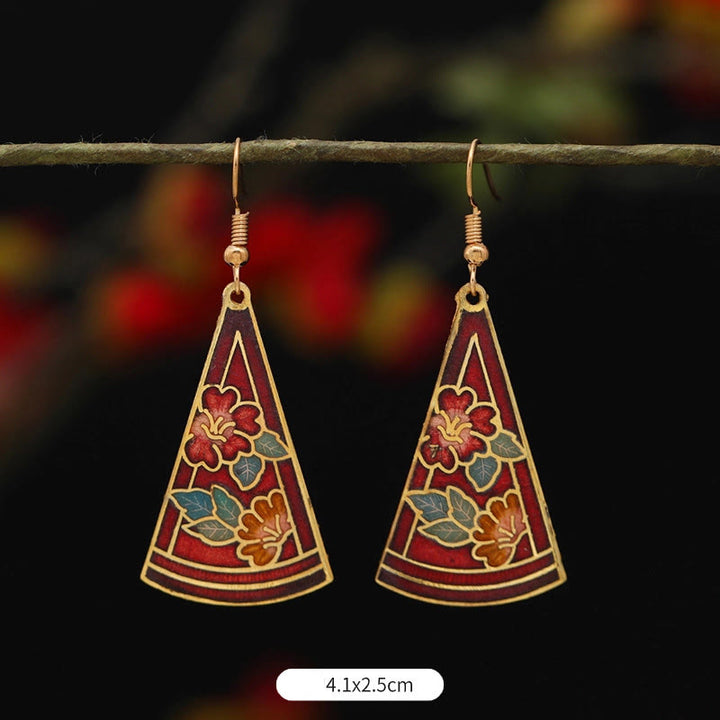 Pendientes de gota de iluminación de Buda, piedras, loto, mariposa, flor, aleación de cobre - Flor roja triangular 4,1 x 2,5 cm - image 11