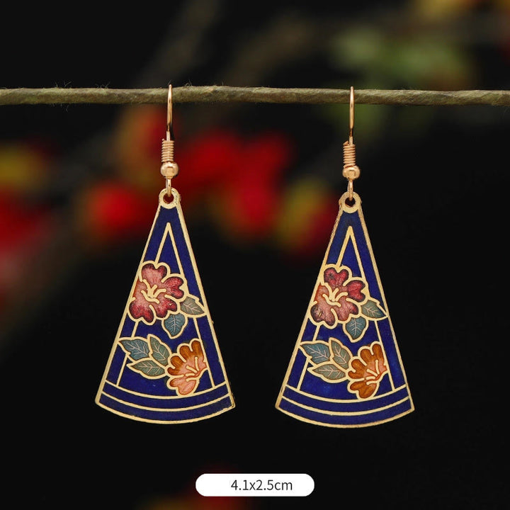 Pendientes de gota de iluminación de Buda, piedras, loto, mariposa, flor, aleación de cobre - Flor azul triangular 4,1 x 2,5 cm - image 12