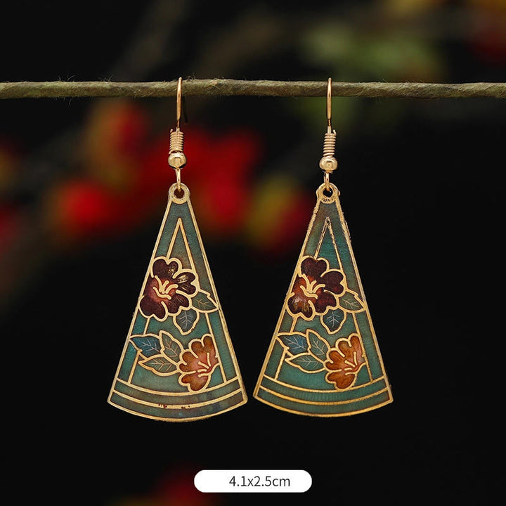 Pendientes de gota de iluminación de Buda, piedras, loto, mariposa, flor, aleación de cobre - Flor verde triangular 4,1 x 2,5 cm - image 13