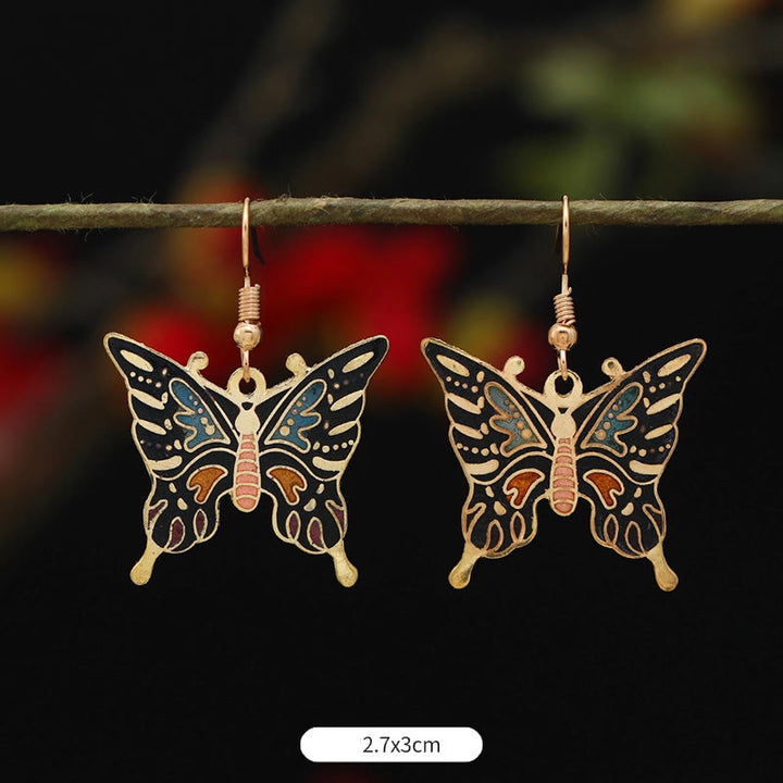Pendientes de gota de iluminación de Buda, piedras, loto, mariposa, flor, aleación de cobre - Mariposa de color negro 2,7 x 3 cm - image 15