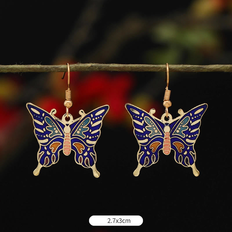 Pendientes de gota de iluminación de Buda, piedras, loto, mariposa, flor, aleación de cobre - Mariposa azul oscuro 2,7*3 cm - image 14